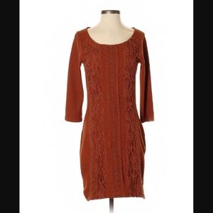 Free People Knit Dress W/ Lace Applique, Open Back